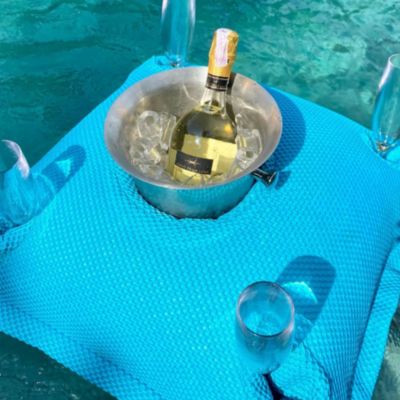 Soo Santaï Set Pool Party coussin + polystyrène 75x75x25cm, 4 trous verre et 1 trou bouteille, résistant aux UV, Turquoise