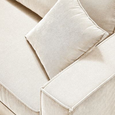 SORIAN - Canapé fixe 2 Places Velours Côtelé avec 2 Coussins Blanc