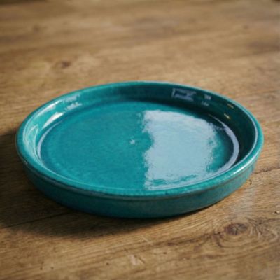 Soucoupe 16cm turquoise faite à la main en terre cuite émaillée | Castorama