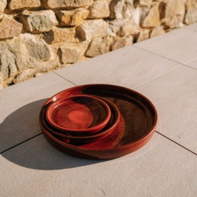 Soucoupe 39cm rouge brique faite à la main en terre cuite émaillée ...