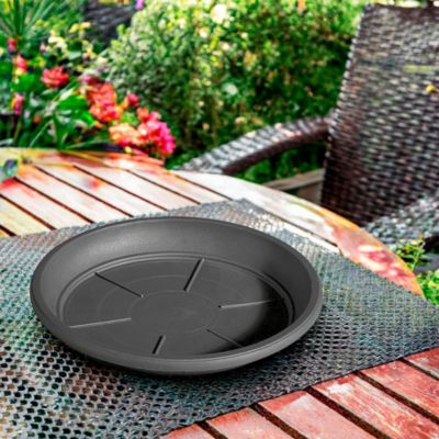 Soucoupe Day R pour pot de fleurs plastique gris anthracite 35 cm Deroma