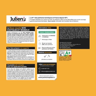 Sous-couche bois exotique gras, résineux et tanniques J8 Julien satin incolore 2,5L