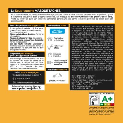 Sous-couche Masque Taches pour murs et plafonds toutes pièces Julien Mat Blanc 0,5L
