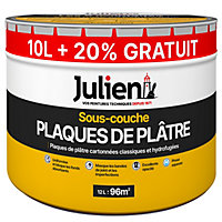 Sous-couche plaques de plâtre murs et plafonds pièces sèches Julien mat blanc 10L + 20% gratuit