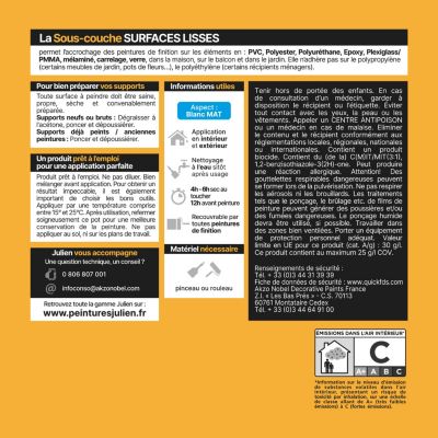 Sous-couche surfaces lisses ou difficiles, carrelage, verre, PVC Julien mat blanc 0,5 L