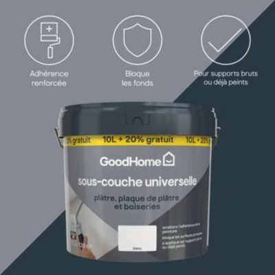 Sous-couche universelle plâtre, plaque de plâtre et boiseries blanc 10L + 20% gratuit GoodHome