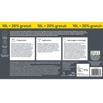 Sous-couche universelle plâtre, plaque de plâtre et boiseries blanc 10L + 20% gratuit GoodHome