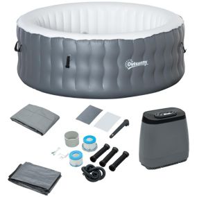 Spa Bain a Remous Gonflable en PVC Blanc Gris - Spa Rond 930L avec 108 Jets de Massage + Bâche + 2 Cartouches Filtrantes