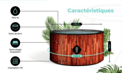 Spa Exotik gonflable 150 cm de diamètre 800 litres moteur 2240 W 2 à 4 personnes massage 140 Jets Coco Spa