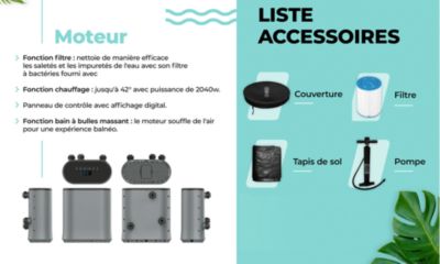 Spa Exotik gonflable 150 cm de diamètre 800 litres moteur 2240 W 2 à 4 personnes massage 140 Jets Coco Spa