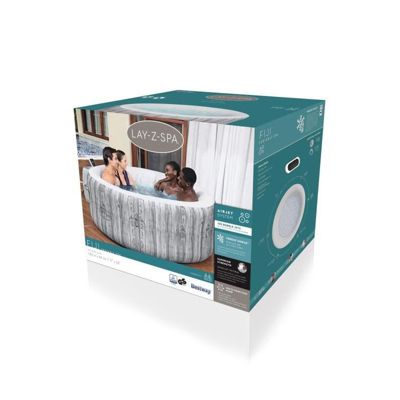 Spa Gonflable Bestway Lay Z Fiji 120 Bulles AirJet 180x66 cm pour 4 Personnes Rond Gris Effet Bois