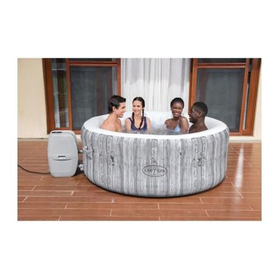 Spa Gonflable Bestway Lay Z Fiji 120 Bulles AirJet 180x66 cm pour 4 Personnes Rond Gris Effet Bois