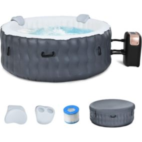 Spa Gonflable Rond 4 Places avec 108 Jets de Massage Fonction de Chauffage et Systeme de Filtration Gonfleur