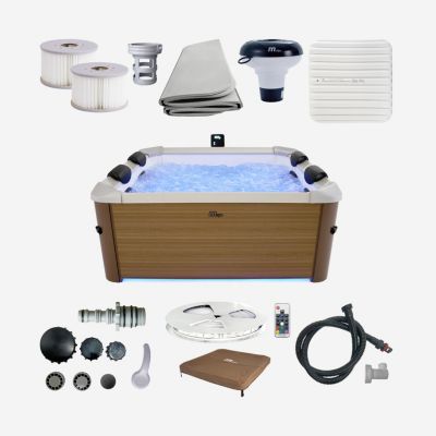 Spa rigide 6 places hydromassages. 4 coussins. OSLO AMBER. L 160 x P 160 x H 65 cm. beige