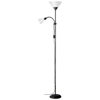 SPARI Lampadaire 2L avec liseuse noir/bois E27+E14 60W - aluminium/plastique - ampoule non incluse