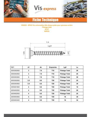 Spax Vis bois Tête plate 3X25 Filetage total TORX T10 4CUT WIROX microvis - 1 pièce
