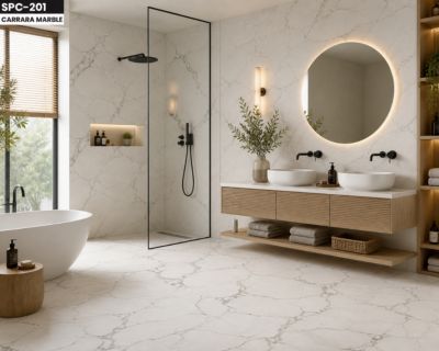 SPC Plaque murale et sol effet Marbre Carrara mat 260 x 122 cm - SPC-201