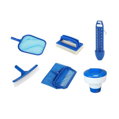 SPIDO - Kit entretien piscine - épuisette surface et fond - brosse paroi 26 cm - brosse ligne d'eau - diffuseur - thermomètre