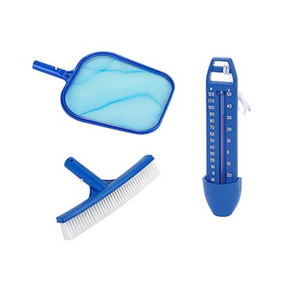 SPIDO Kit Essentiel Entretien Piscine - Épuisette de surface, Brosse paroi 26 cm, Thermomètre