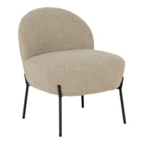 SPLINE - Fauteuil Imitation Laine Beige Piétement Acier Noir