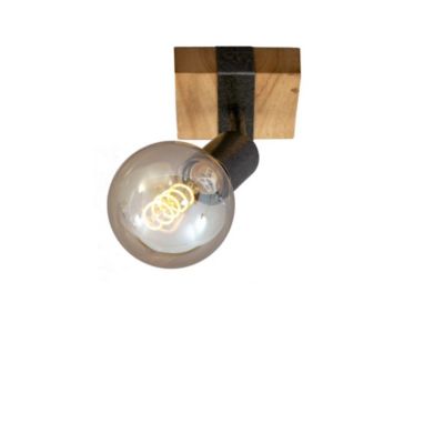 Spot 1-flamme avec base bois et décor métal - IP20 - 100x103x90mm - E27 max. 25W - Briloner