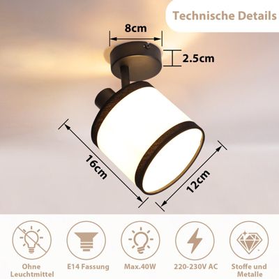 Spot de plafond NETTLIFE 1 flamme, lampe de couloir noire - Plafonnier en tissu E14, orientable, vintage, rétro(sans ampoule)