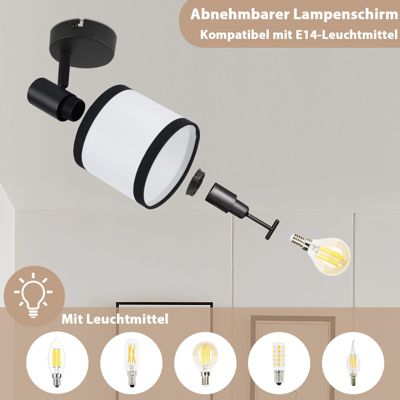 Spot de plafond NETTLIFE 1 flamme, lampe de couloir noire - Plafonnier en tissu E14, orientable, vintage, rétro(sans ampoule)