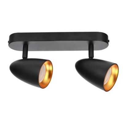 Spot de plafond orientable 26cm, rampe, IP20, 2xGU10, noir avec anneau doré OVO 2 EDO