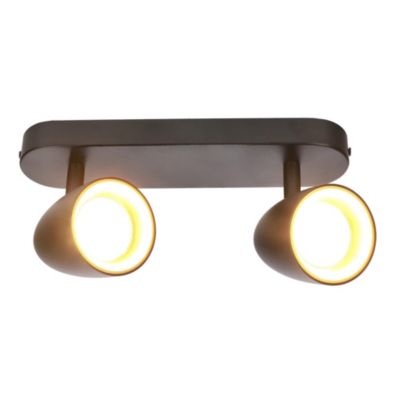 Spot de plafond orientable 26cm, rampe, IP20, 2xGU10, noir avec anneau doré OVO 2 EDO