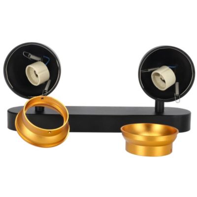 Spot de plafond orientable 26cm, rampe, IP20, 2xGU10, noir avec anneau doré OVO 2 EDO