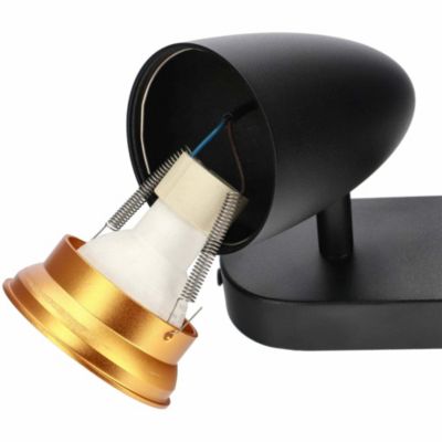 Spot de plafond orientable 26cm, rampe, IP20, 2xGU10, noir avec anneau doré OVO 2 EDO