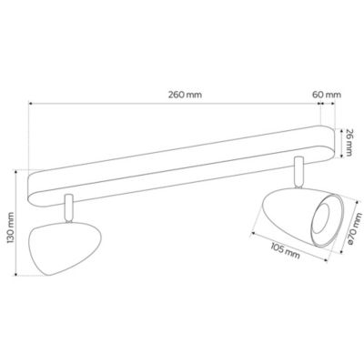 Spot de plafond orientable 26cm, rampe, IP20, 2xGU10, noir avec anneau doré OVO 2 EDO