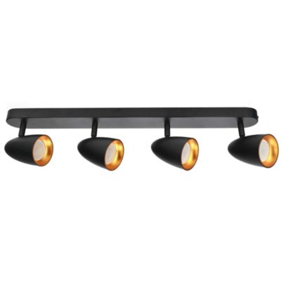 Spot de plafond orientable 59cm, rampe, IP20, 4xGU10, noir avec anneau doré OVO 4 EDO