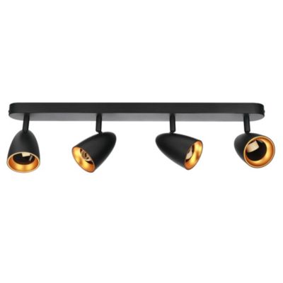 Spot de plafond orientable 59cm, rampe, IP20, 4xGU10, noir avec anneau doré OVO 4 EDO