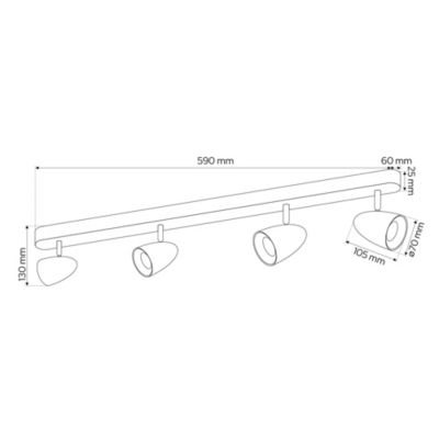 Spot de plafond orientable 59cm, rampe, IP20, 4xGU10, noir avec anneau doré OVO 4 EDO