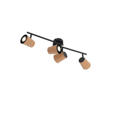 Spot encastré de plafond noir avec abat-jour en liège 4 lumières orientables - Corky