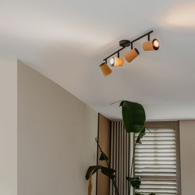 Spot encastré de plafond noir avec abat-jour en liège 4 lumières orientables - Corky