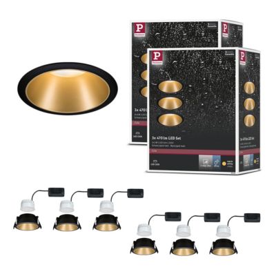 Spot encastré LED 3-Step-Dim Cole Coin Kit de 6 IP44 rond 88 mm Coin 6x6W 6x470lm 230V gradable 2700K Noir, Doré mat