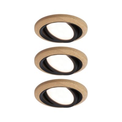 Spot encastré LED Lanati Kit de 3 rond 84mm 30 Coin 3x6W 3x470lm 230V 2700K Teinte chêne huilé Noir mat