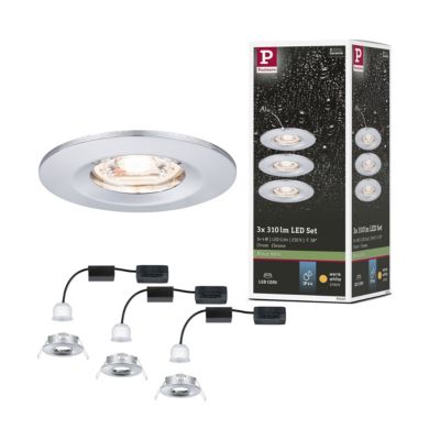 Spot encastré LED Nova Mini Coin Kit de base fixe IP44 rond 65 mm Coin 3x4W 3x310lm 230V 2700K Chrome