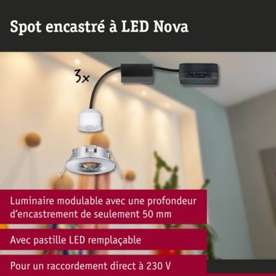 Spot encastré LED Nova Mini Coin Kit de base fixe IP44 rond 65 mm Coin 3x4W 3x310lm 230V 2700K Chrome