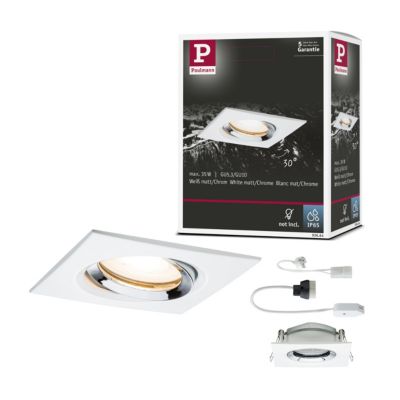 Spot encastré Nova Plus orientable IP65 carré 93x93mm 30 GU5,3 GU10 max. 35W 230 12V gradable Blanc dépoli Chrome