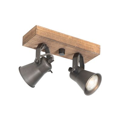 Spot encastré rustique noir avec bois 2 lumières orientables - Jelle