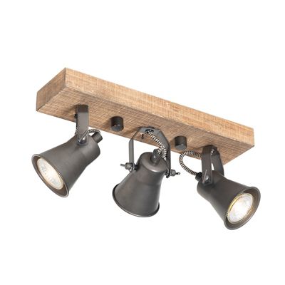 Spot encastré rustique noir avec bois 3 lumières orientables - Jelle