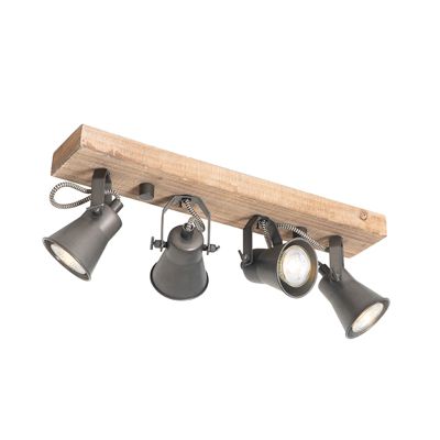 Spot encastré rustique noir avec bois 4 lumières orientables - Jelle