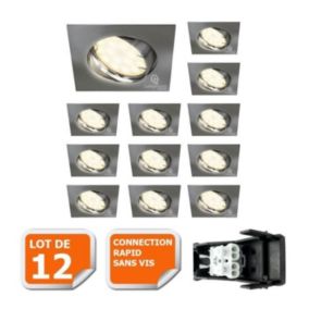 Spot encastrable orientable LED carré alu brossé GU10 230V eq. 50W blanc chaud - Lampesecoenergie - Lot de 12