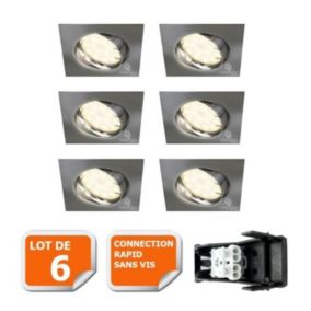 Spot encastrable orientable LED carré alu brossé GU10 230V eq. 50W blanc neutre - Lampesecoenergie - Lot de 6