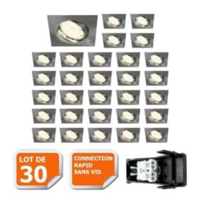 Spot encastrable orientable LED carré alu brossé GU10 230V eq. 50W blanc neutre - Lot de 30