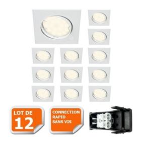 Spot encastrable orientable LED carré GU10 230V équivalent 50W blanc neutre - LAMPESECOENERGIE - Lot de 12