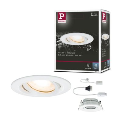 Spot encastrable Paulmann Nova pour salle de bains avec ampoule halogène GU10 et GU5.3, 35W, IP65, blanc mat
